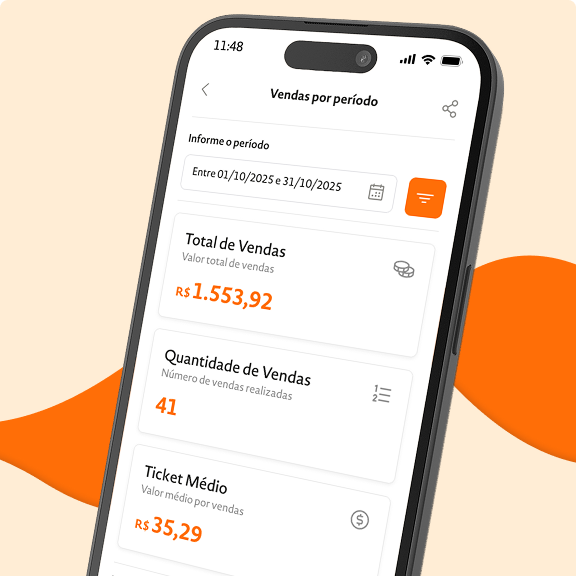 Controle financeiro MEI - Relatório de vendas mostrando total de vendas, quantidade e ticket médio