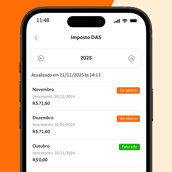 DAS MEI online - Interface do app mostrando pagamentos mensais e vencimentos